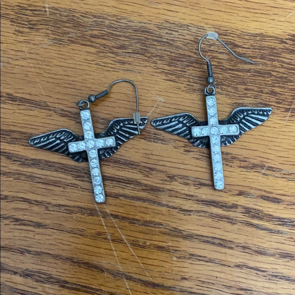 Angel cross earrings